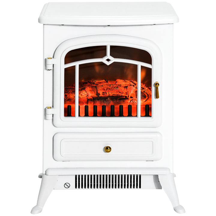 HOMCOM 16" Free Standing Electric Fireplace Portable Adjustable Stove with Heater Wood Burning Flame 750/1500W White