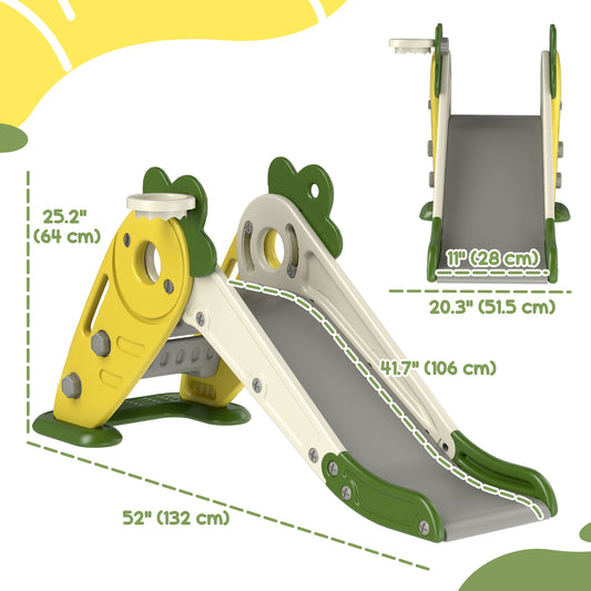 Qaba 3 in 1 Foldable Toddler Slide with Basketball Hoop, Climber, for 1-3 Years Old, Yellow