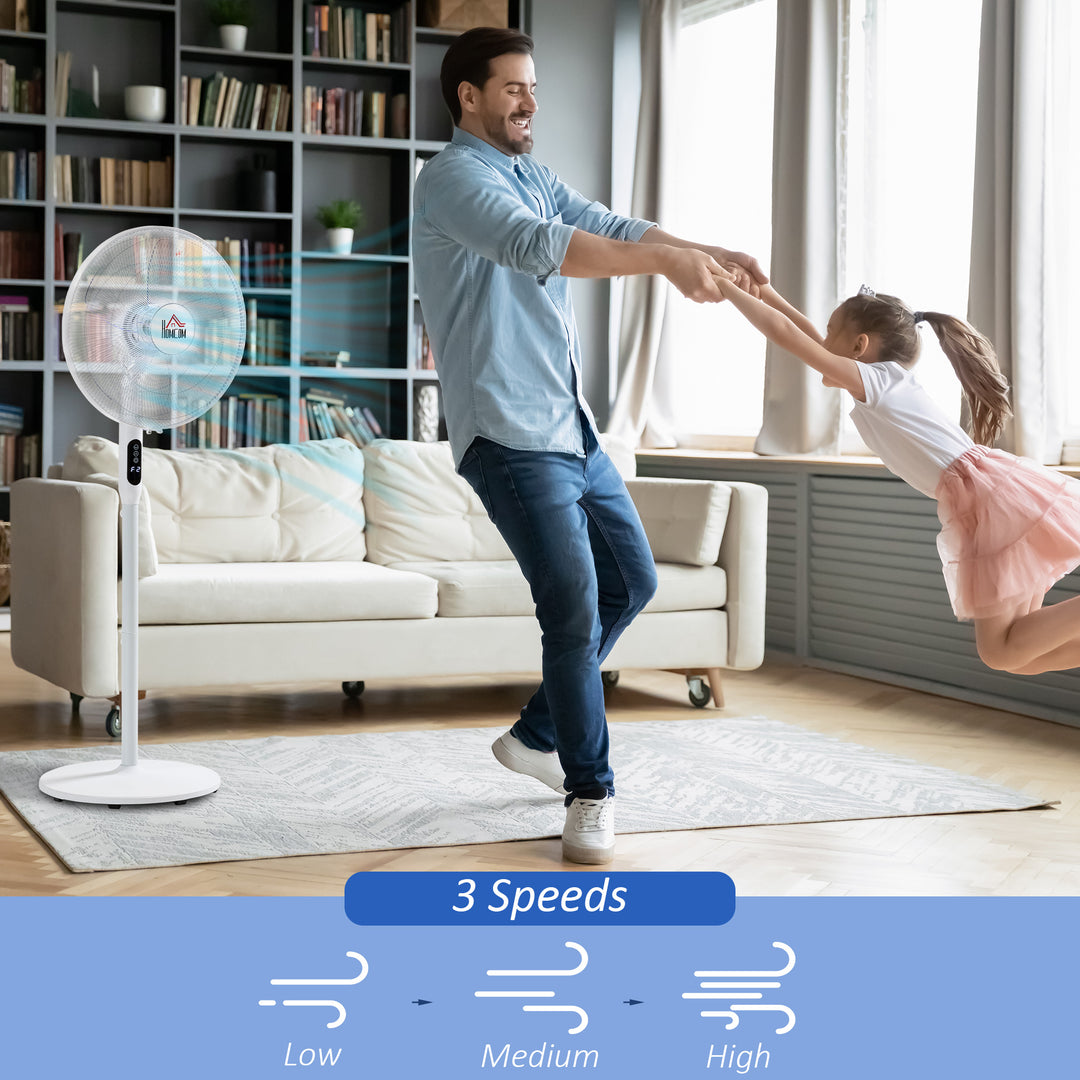 HOMCOM Floor Standing Fan with Remote Control, Oscillating, LED Screen, Stand Up Cooling Fan, Tall Pedestal Electric Fan for Home Bedroom, White