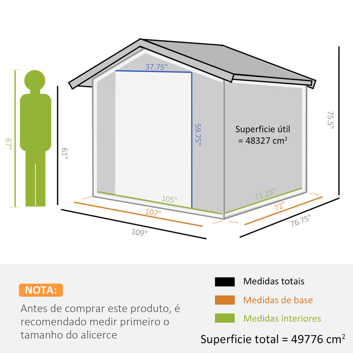 Outsunny 9'x6.3'Garden Storage Outdoor Shed w/ Floor Foundation Outdoor Yard Metal Tool Storage House Grey White