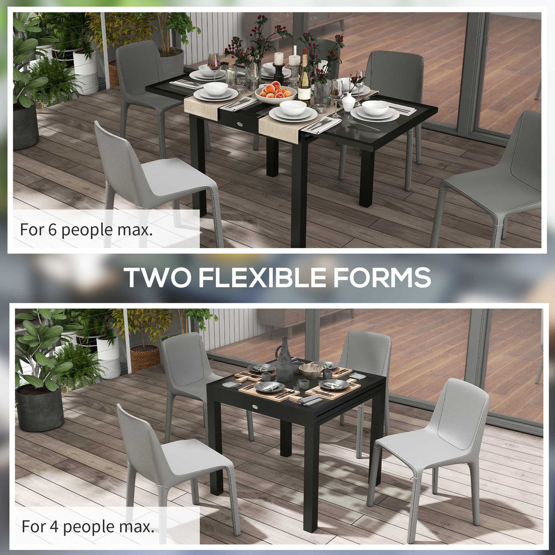 Outsunny 63" Extendable Outdoor Dining Table Patio Table with Aluminum Frame and Tempered Glass Tabletop, Black