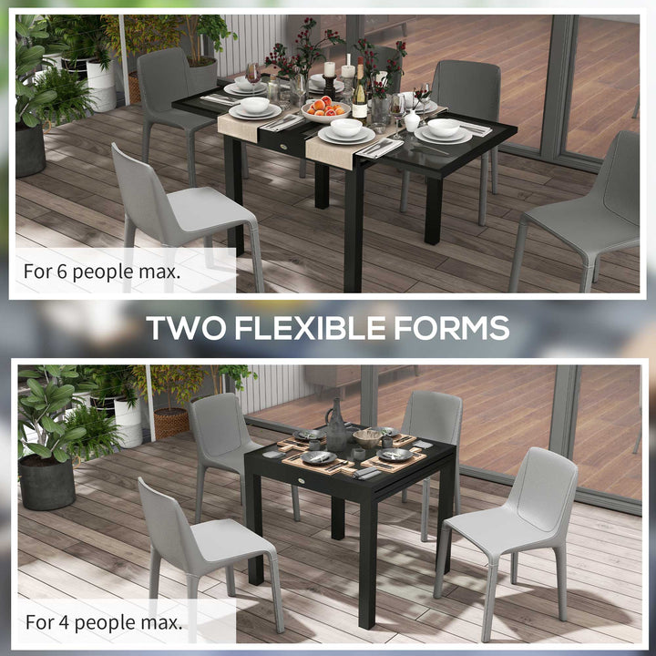 Outsunny 63" Extendable Outdoor Dining Table Patio Table with Aluminum Frame and Tempered Glass Tabletop, Black