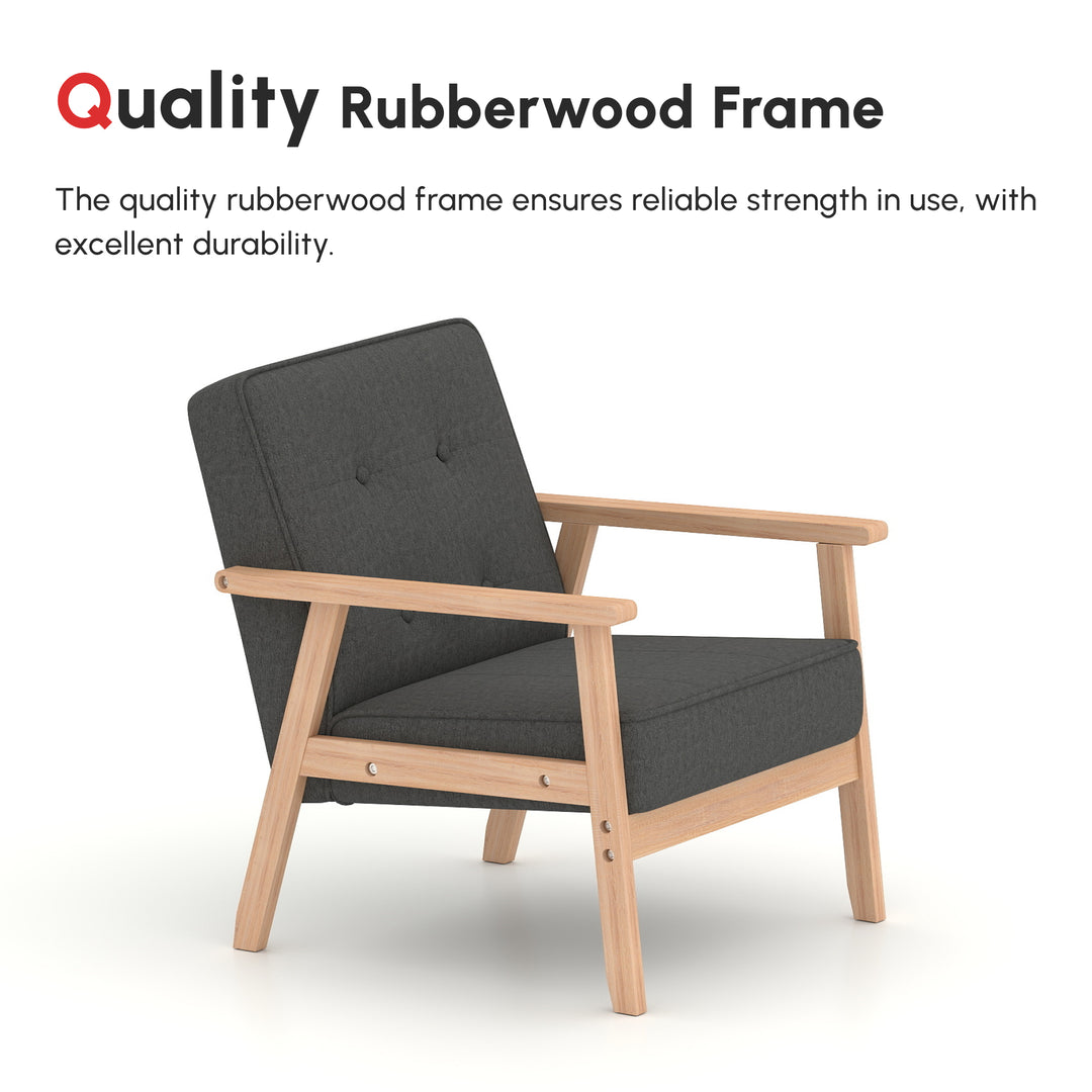 HOMCOM Mid-Century Accent Chair Modern Fabric Upholstered Tufted Back Lounge Sofa Seat - Grey