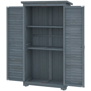 Outsunny Outdoor Garden Shed, Wooden Tool Storage Shed, 3-Tier Shelves, Asphalt Roof, Shutter Doors, 34.3" x 18.3" x 63", Grey