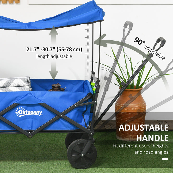 Outsunny Steel Frame Folding Garden Cart, Collapsible Wagon Cart with Removable Canopy, Telescopic Handle and Carrying Bag