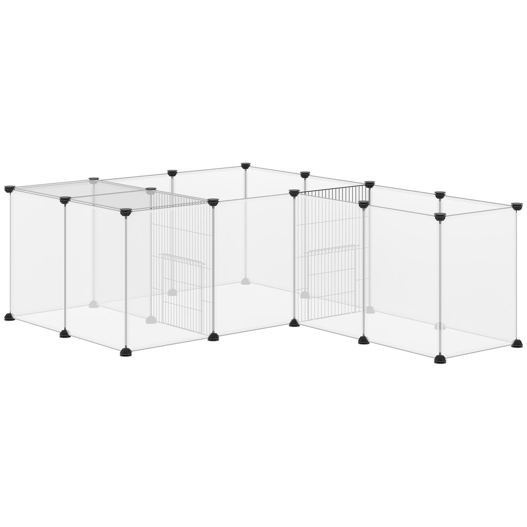 PawHut 20 Panels DIY Small Animal Cage with Door, Top Cover, Indoor Yard Fence for Guinea Pig, Hedgehog, Bunny, White
