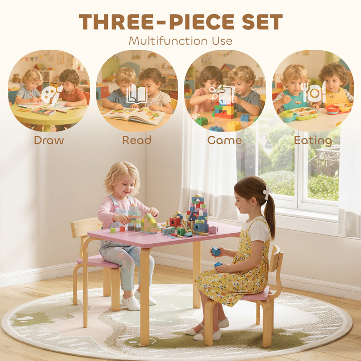 Qaba Kids Table and 2 Chair Set, Children Multi-Activity Furniture Set for Playing, Learning, Eating, Craft, Pink