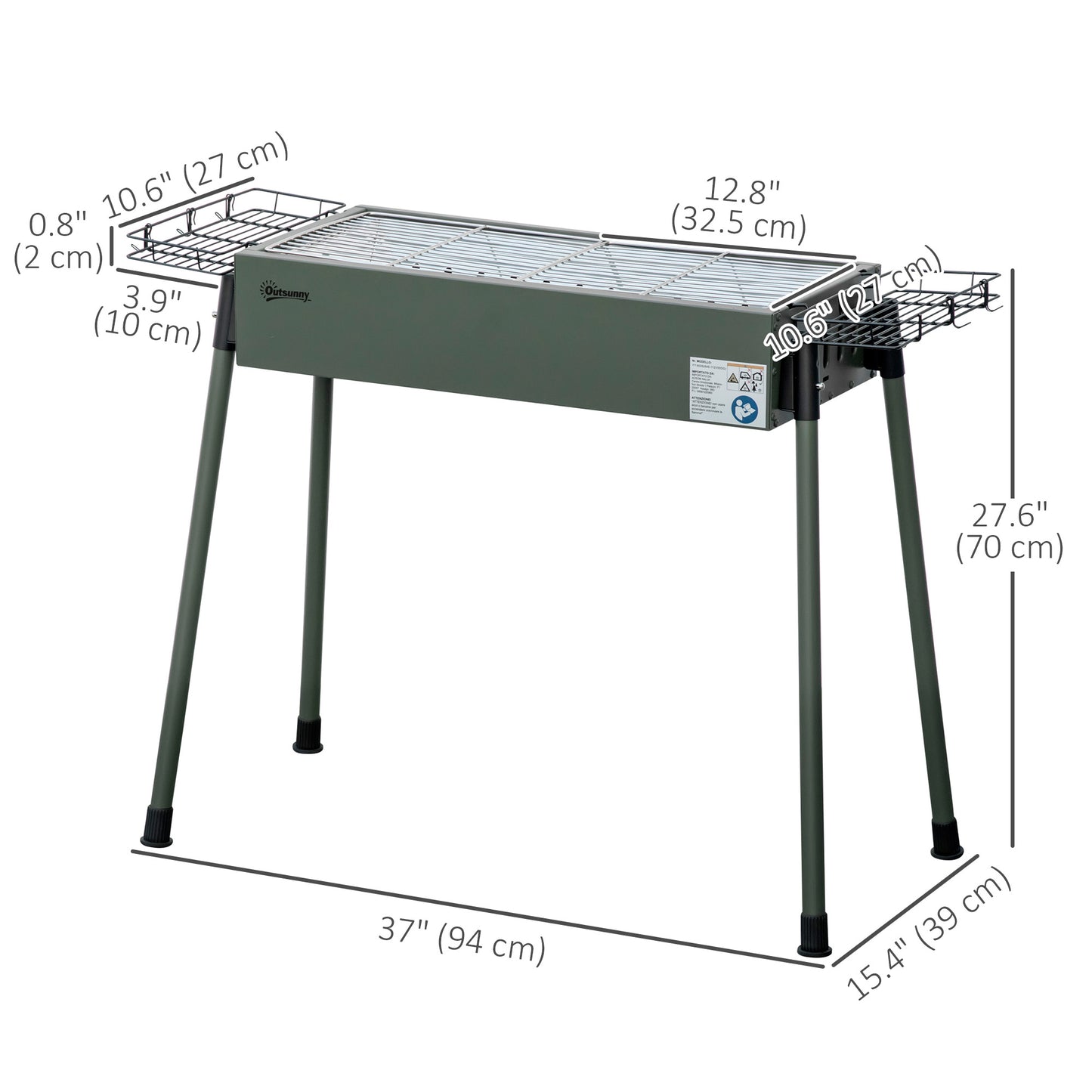 Outsunny Portable BBQ Grill, Charcoal Grill with Side Seasoning Baskets, Hooks and Nets for Outdoor, Picnic, Camping, Dark Green