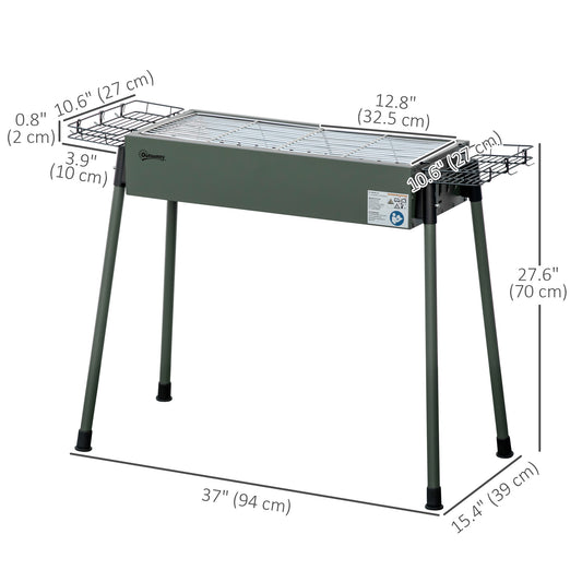 Outsunny Portable BBQ Grill, Charcoal Grill with Side Seasoning Baskets, Hooks and Nets for Outdoor, Picnic, Camping, Dark Green