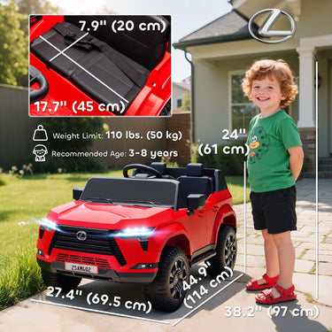 Qaba 12V Ride On Car, Licensed Lexus GX550, 2-Seater Kids Electric Vehicle with Remote Control and Suspension System, Red