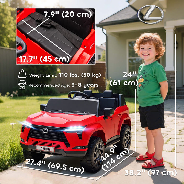 Qaba 12V Ride On Car, Licensed Lexus GX550, 2-Seater Kids Electric Vehicle with Remote Control and Suspension System, Red