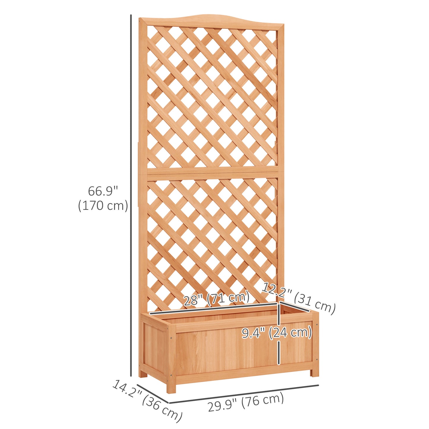 Outsunny Wood Planter with Trellis for Vine Climbing, Raised Garden Bed to Grow Vegetables for Backyard, 28" x 11" x 46", Brown