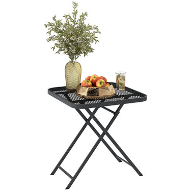 Outsunny 27.5" Square Outdoor Patio Table, Outdoor Folding Table with Grid Rattan-Like Top for Camping, Picnic, Black