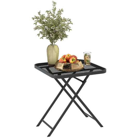 Outsunny 27.5" Square Outdoor Patio Table, Outdoor Folding Table with Grid Rattan-Like Top for Camping, Picnic, Black