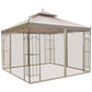 Outsunny 10' x 10' Steel Outdoor Patio Gazebo Canopy with Removable Mesh Curtains, Display Shelves, & Steel Frame, Grey