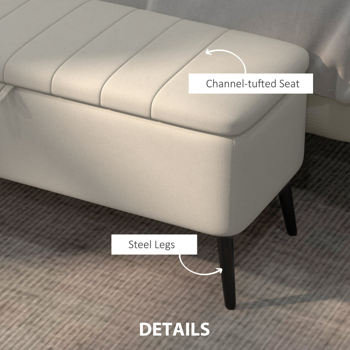 HOMCOM 40" Ottoman with Storage, Linen Upholstered Storage Ottoman Bench with Steel Legs for Living Room, Bedroom Grey