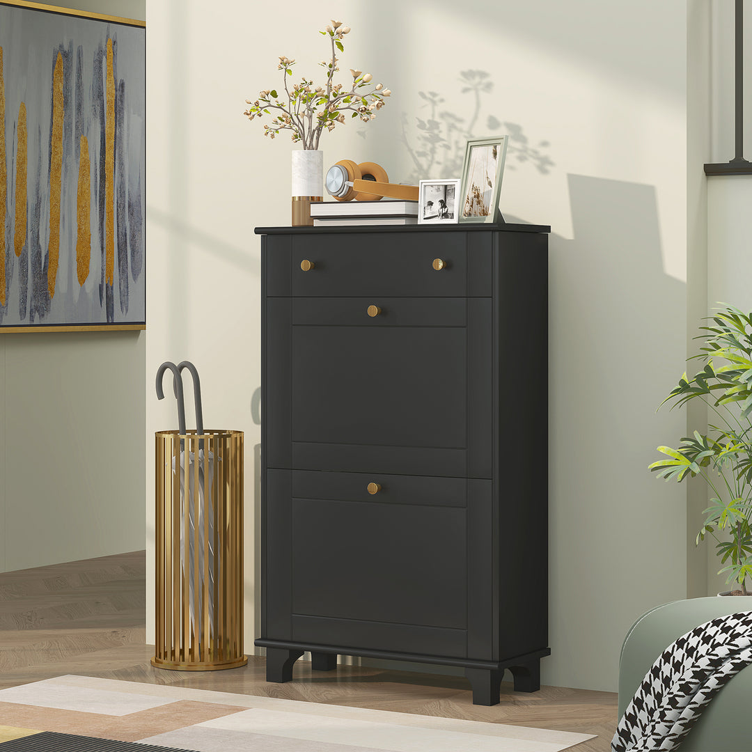 HOMCOM Slim Shoe Storage with 2 Flip Drawers and Adjustable Shelves Shoe Cabinet Organizer for 8 Pair,  White