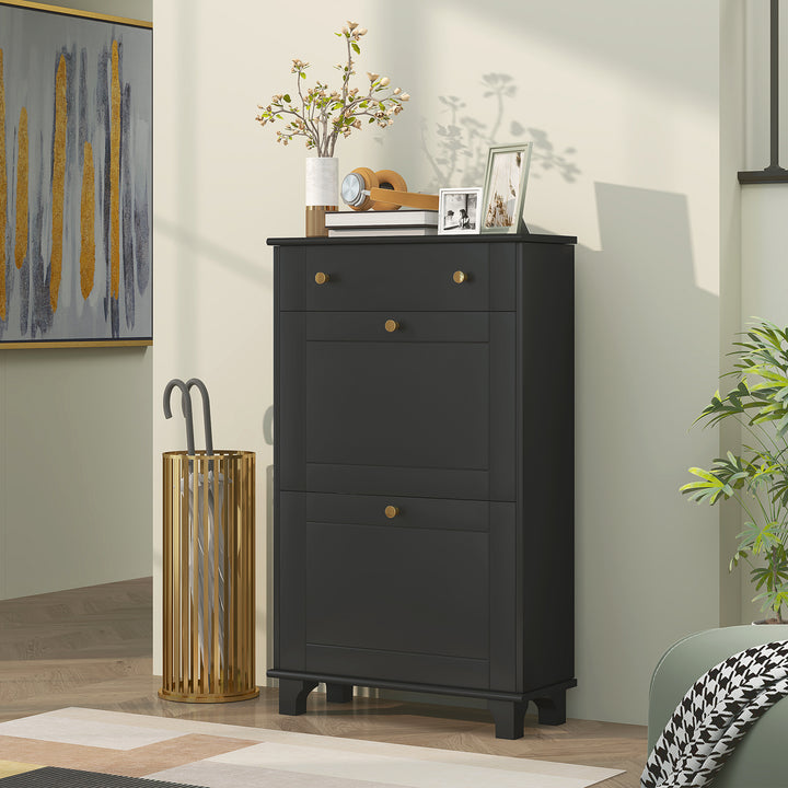 HOMCOM Slim Shoe Storage with 2 Flip Drawers and Adjustable Shelves Shoe Cabinet Organizer for 8 Pair,  White