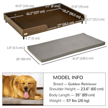 PawHut Elevated Dog Bed Frame, Furniture Style Pet Sofa, Modern Portable Cat Lounge, with Soft Cushion, Washable Cover, Steel Legs, for Large Dog, Brown