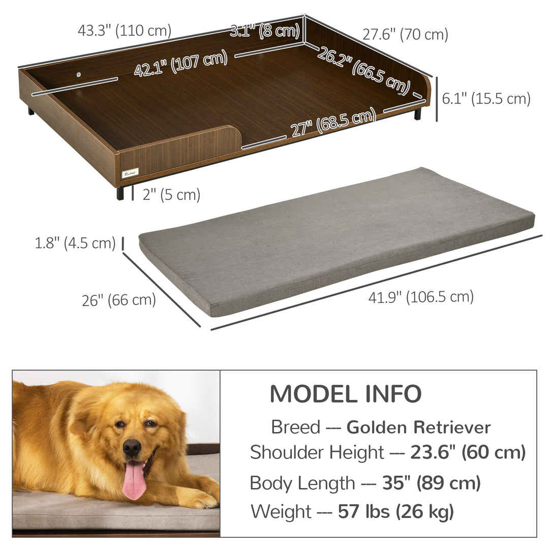 PawHut Elevated Dog Bed Frame, Furniture Style Pet Sofa, Modern Portable Cat Lounge, with Soft Cushion, Washable Cover, Steel Legs, for Large Dog, Brown