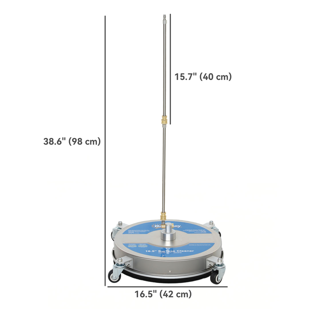Outsunny 16" Pressure Washer Surface Cleaner with 4 Wheels, Stainless Steel Power Washer Surface Cleaner with 1/4" Quick Connector, 2 Extension Wands, 3600 PSI, Silver