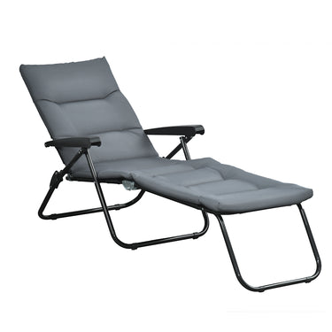Outsunny Foldable Lounge Chair, Reclining Patio Sun Lounger with 6-Position Adjustable Back, Grey