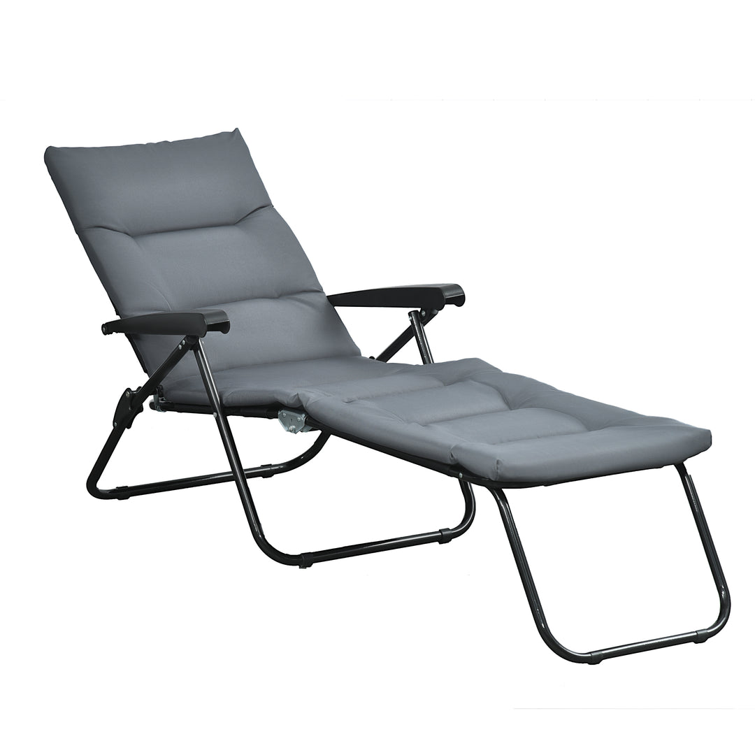 Outsunny Foldable Lounge Chair, Reclining Patio Sun Lounger with 6-Position Adjustable Back, Grey