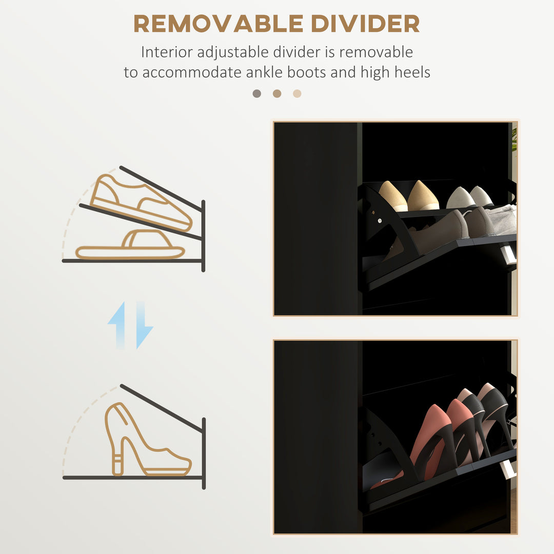 HOMCOM Slim Shoe Cabinet with 3 Flip Drawers and Adjustable Shelves, Narrow Shoe Cabinet for 15 Pairs of Shoes, White