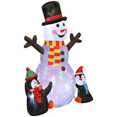 Outsunny 6FT Christmas Inflatables Snowman & Penguins with LED Lights and Flashing Projector Light, Blow Up Inflatable Decoration