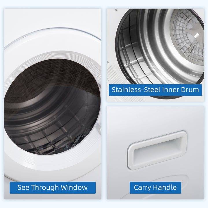 HOMCOM Compact Laundry Dryer Machine, 1300W, 3.22 Cu. Ft. Electric Portable Clothes Dryer with 7 Drying Modes for Apartment or Dorm, White