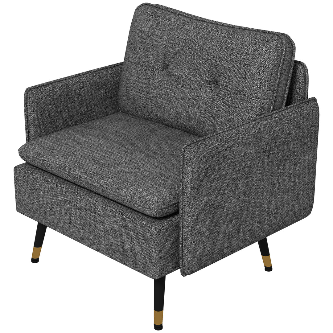HOMCOM Modern Armchair, Upholstered Accent Chair with Tufted Back Cushion and Steel Legs for Living Room, Bedroom, Grey