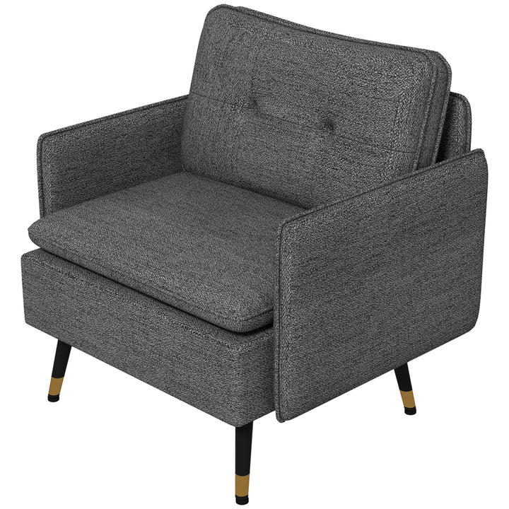 HOMCOM Modern Armchair, Upholstered Accent Chair with Tufted Back Cushion and Steel Legs for Living Room, Bedroom, Grey
