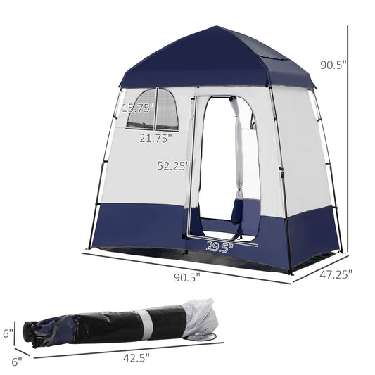 Outsunny Outdoor Portable Pop Up Shower Tent Changing Tent Privacy Enclosure with 2 Rooms, Shower Bag, Floor for Camping, Blue
