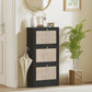 HOMCOM Rattan Shoe Storage Cabinet with 3 Flip Drawers and Adjustable Shelves, Entryway Shoe Cabinet for 18 Pairs, Black