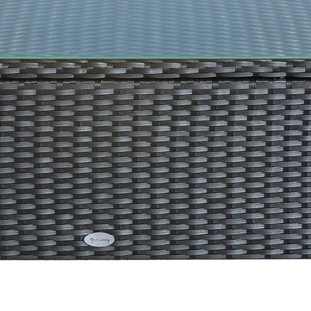 Outsunny Rattan Coffee Table, Patio Side Table, Hand-woven Wicker Furniture with Tempered Glass Top Outdoor Garden Patio, Black