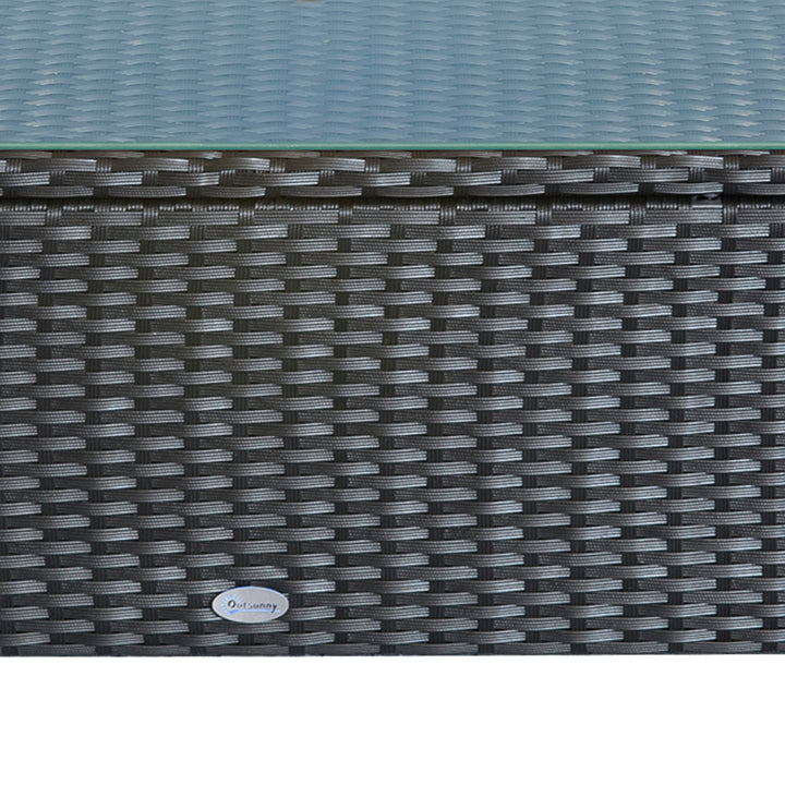 Outsunny Rattan Coffee Table, Patio Side Table, Hand-woven Wicker Furniture with Tempered Glass Top Outdoor Garden Patio, Black