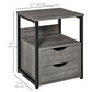 HOMCOM Nightstand with 2 Drawers, Industrial Side Table with Storage Shelf, Accent End Table for Bedroom, Living Room, Grey