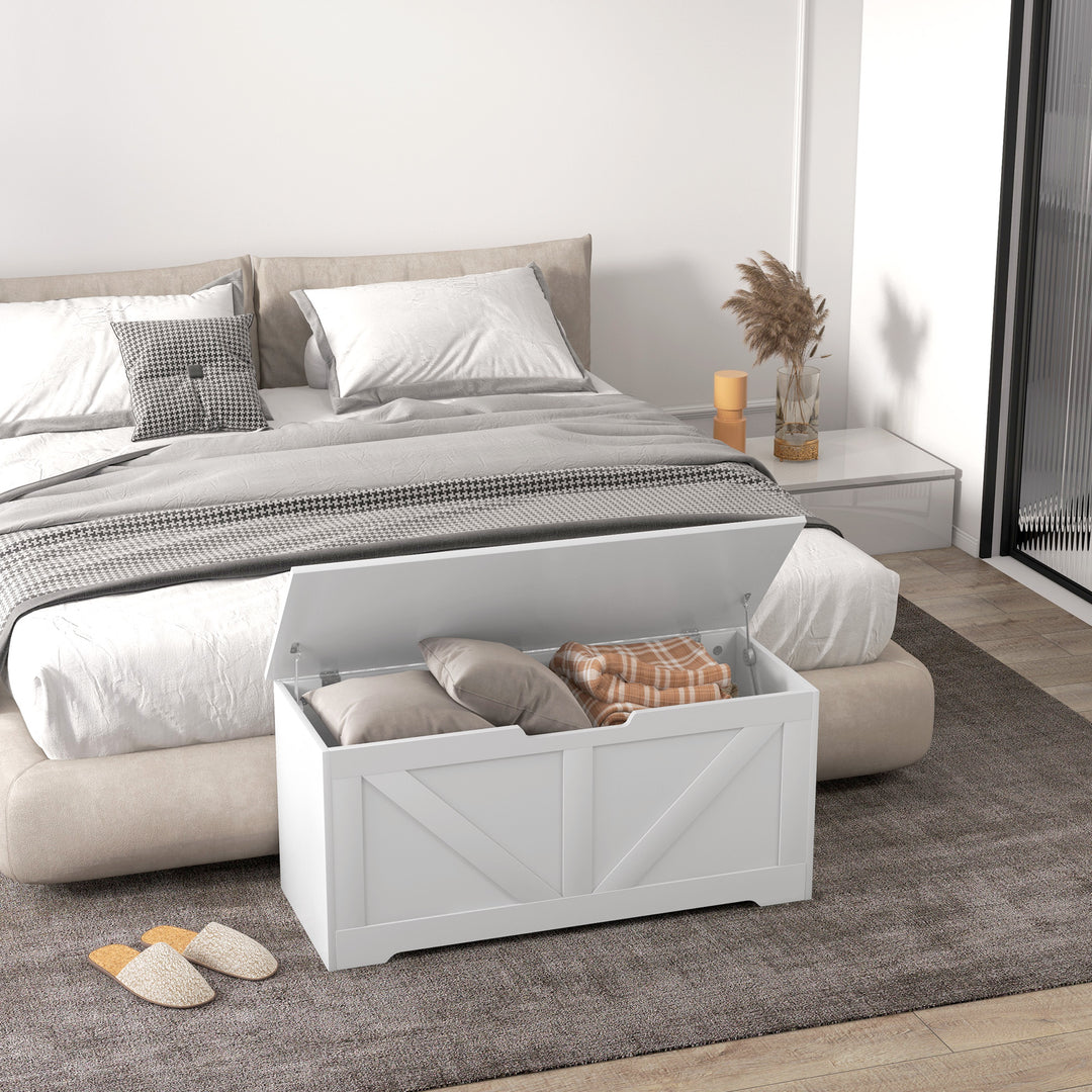 HOMCOM 39.4 Inches Storage Chest, Storage Trunk with 2 Safety Hinges, Wooden Box for Living Room, Black Wood Grain