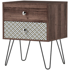 HOMCOM Side Table with Drawers, Nightstand, Bedside Table, Sofa End Table, for Bedroom, Brown