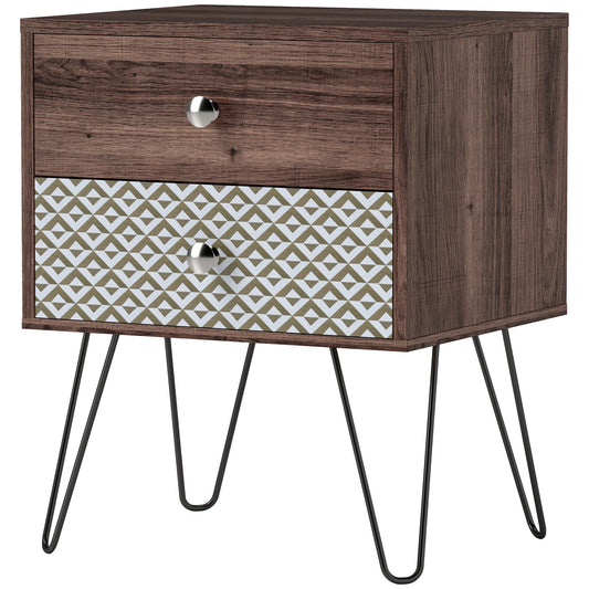 HOMCOM Side Table with Drawers, Nightstand, Bedside Table, Sofa End Table, for Bedroom, Brown