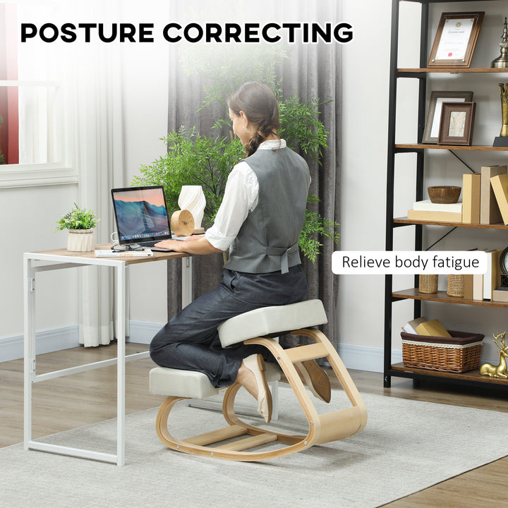 HOMCOM Ergonomic Kneeling Chair, Wood Kneel Stool with Thick Pads, Desk Knee Chair, Improve Posture, Black