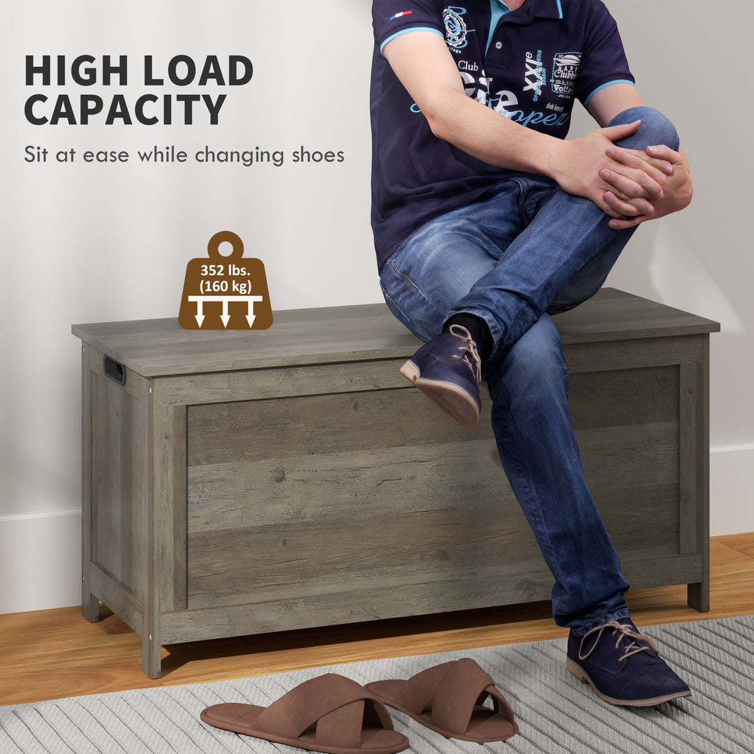 HOMCOM Storage Trunk with 2 Safety Hinges, Entryway Bench with Side Handles, Storage Chest for Living Room, Distressed Grey