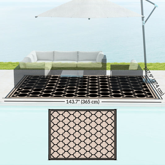 Outsunny 9'x12' Reversible Outdoor RV Rug, Patio Floor Mat, Plastic Straw Rug for Backyard, Deck, Beach, Camping, Black