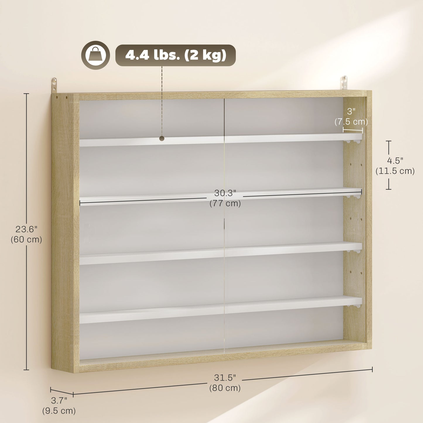 HOMCOM 5-Tier Display Cabinet, Shot Glass Display Case, Glass Curio Cabinet with 2 Glass Doors and 4 Adjustable Shelves, White
