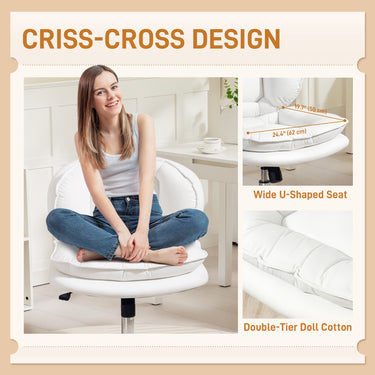 HOMCOM Criss Cross Chair, Armless Wide Office Chair with Leathaire Upholstery, Tilting, No Wheels, White