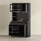 HOMCOM 71" Pantry Cabinet with Microwave Space, Buffet with Hutch, 2 Drawers, Adjustable Shelves and Glass Doors, Black