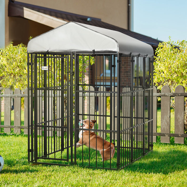PawHut Galvanised Steel Outdoor House Heavy Duty Dog Kennel, Black