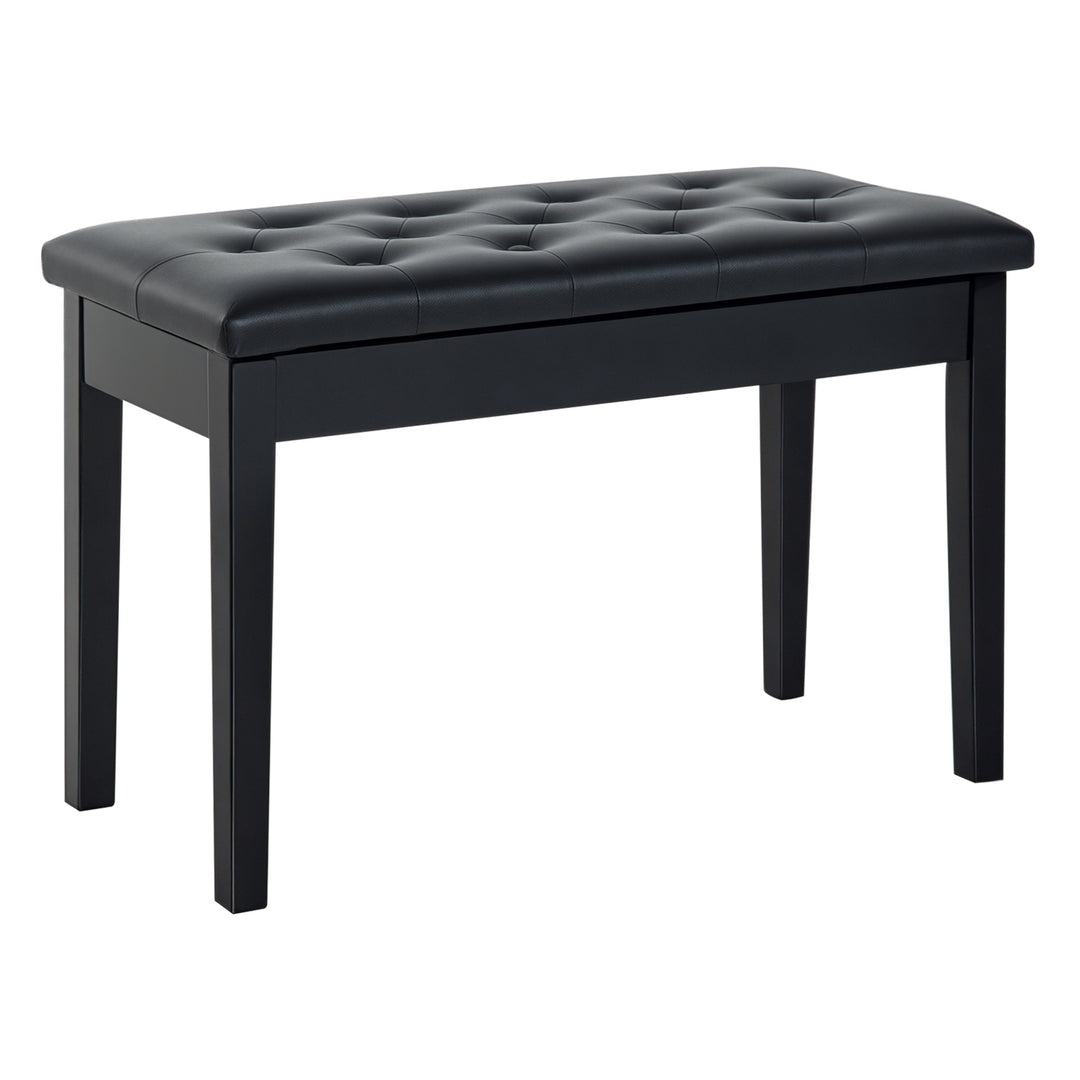HOMCOM 30" Piano Bench with Padded Cushion and Storage, Faux Leather Keyboard Bench with Solid Wood Legs, Black