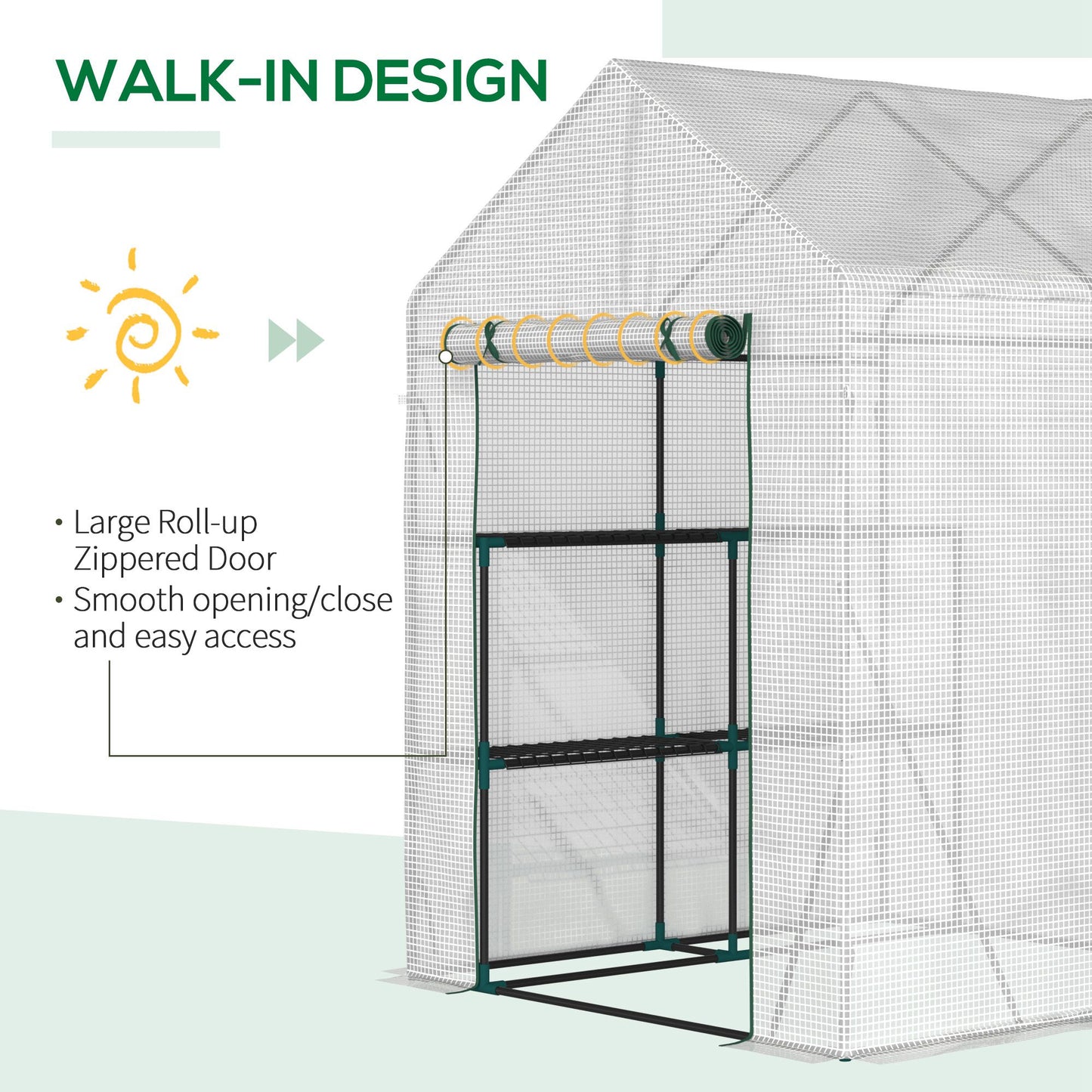 Outsunny 56" x 56" Walk-in Greenhouse Outdoor, Portable Gardening Plant Hot House with 2-Tier Shelf, Green