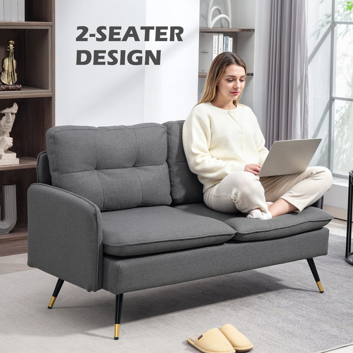 HOMCOM 55" Loveseat Sofa, Linen Love Seat w/ S spring, Steel Legs and Button Tufting, Small Couch for Living Room, Grey